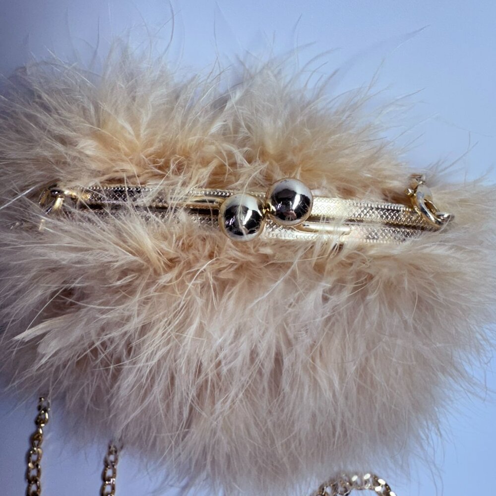 Elegant Fluffy Shoulder Bag - Cream/Blush - Picture 5 of 9